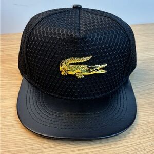 Black Mesh Snapback Cap Faux Leather Brim with Gold Croc Logo NWOT !!